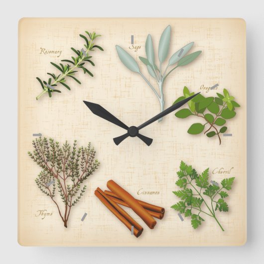Herbs and Spices Wall Clock Vierkante Klok (Voorkant)