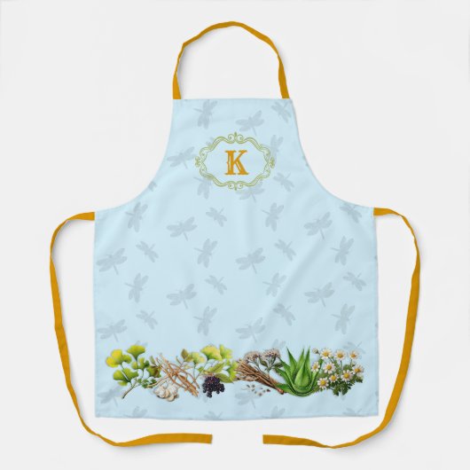 Herbs Dragonflies Monogram Initiaal Schort (Voorkant)