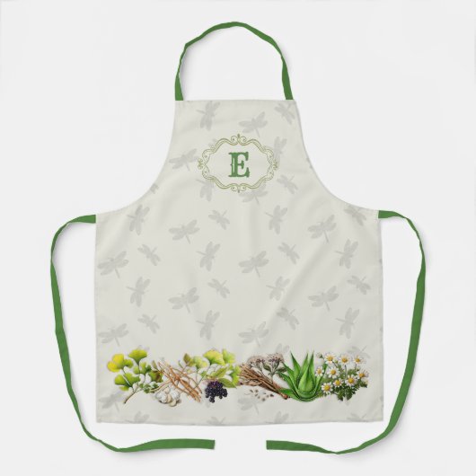 Herbs Dragonflies Monogram Initiaal Schort (Voorkant)