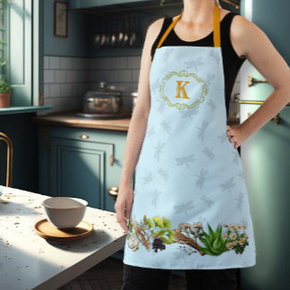 Herbs Dragonflies Monogram Initiaal Schort