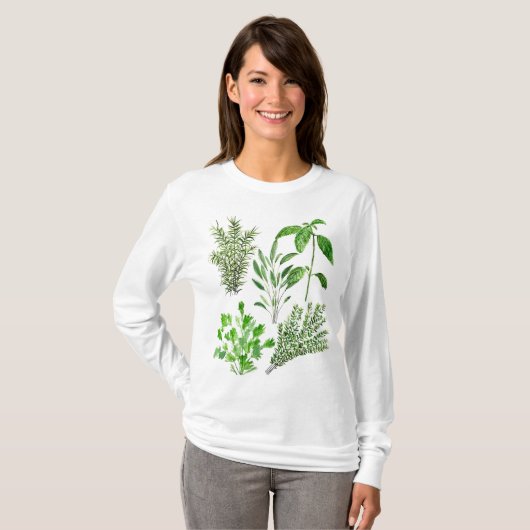 Herbs Rosemary Sage Thyme Mint Parsley Waterverf T-shirt (Voorkant volledig)