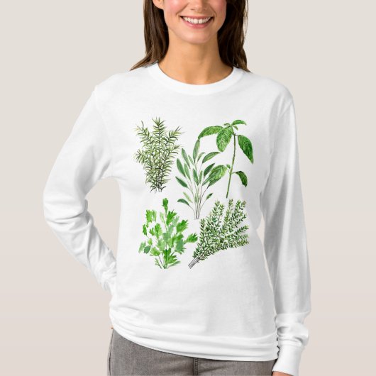 Herbs Rosemary Sage Thyme Mint Parsley Waterverf T-shirt (Voorkant)