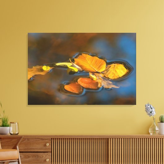 Herbstblätter im See Canvas Afdruk (Insitu (Woonkamer))