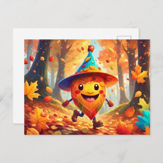 Herbstwald mit lachendem Männlein Briefkaart (Voorkant / Achterkant)