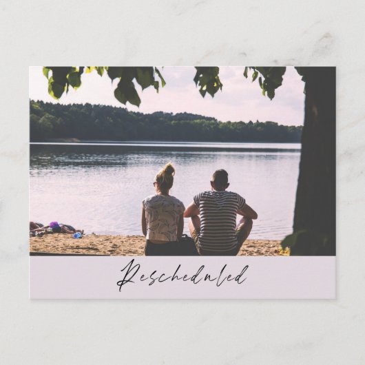 Hercheduled Lake Uitzicht Wedding Change of Date Briefkaart (Voorkant)