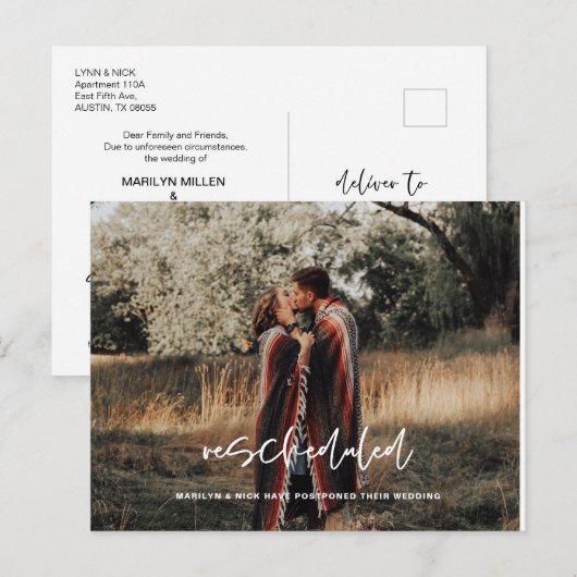 Hercheduled, Wedding Foto, Verandering van Datum Briefkaart (Voorkant / Achterkant)