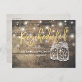 Hercheduled Wedding Postponement Mason Jars Wood Aankondigingskaart (Voorkant / Achterkant)