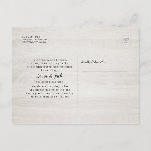 Hercheduled Wedding Postponement Mason Jars Wood Aankondigingskaart (Achterkant)