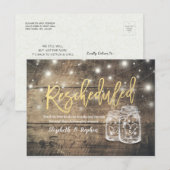 Hercheduled Wedding Postponement Mason Jars Wood Aankondigingskaart (Voorkant / Achterkant)