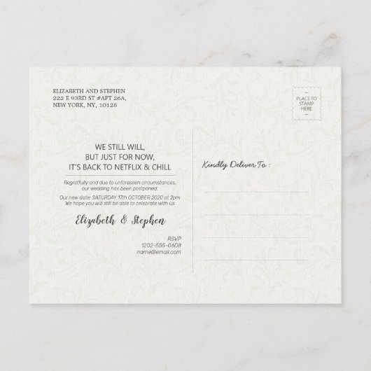 Hercheduled Wedding Postponement Mason Jars Wood Aankondigingskaart (Achterkant)