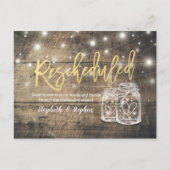 Hercheduled Wedding Postponement Mason Jars Wood Aankondigingskaart (Voorkant)