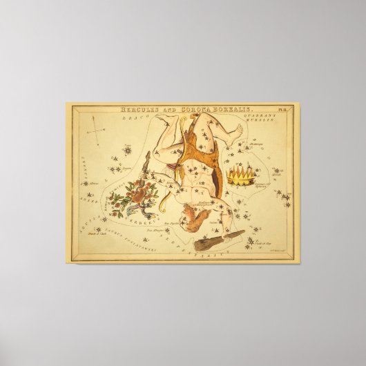 Hercules - Astronomisch Star Chart Afbeelding Canvas Afdruk (Voorkant)