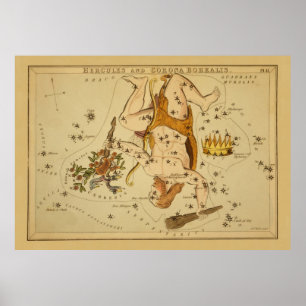 Hercules -  Astronomisch Star Chart Afbeelding Poster