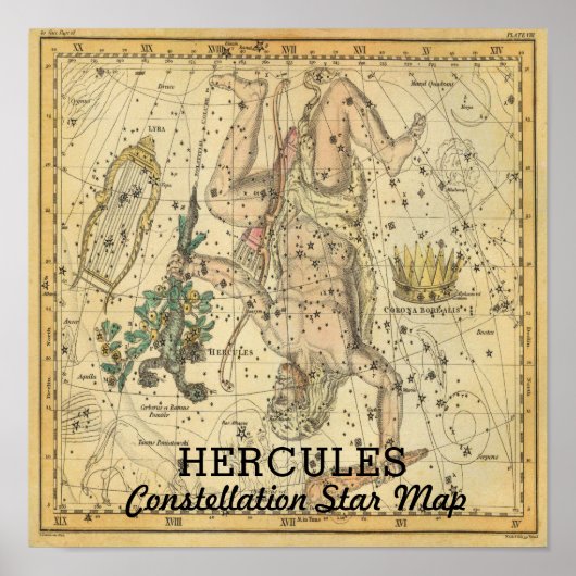 Hercules Constellation Star Map Crown Lyra Poster (Voorkant)