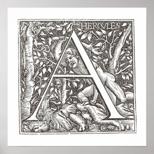Hercules die de leeuw met een Monogram met letter Poster