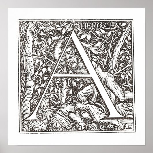 Hercules die de leeuw met een Monogram met letter  Poster (Voorkant)