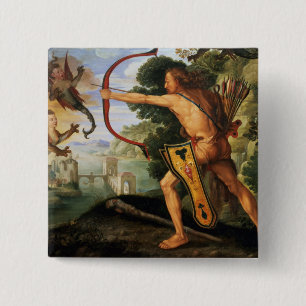 Hercules en de Stymfaliaanse vogels, 1600 Vierkante Button 5,1 Cm