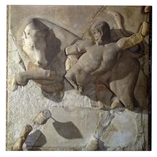 Hercules Fighting the Cretan Bull, een van de seri Tegeltje (Voorkant)