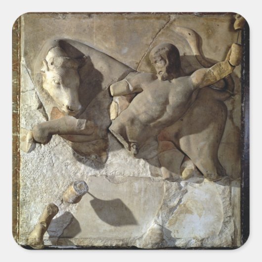 Hercules Fighting the Cretan Bull, een van de seri Vierkante Sticker (Voorkant)