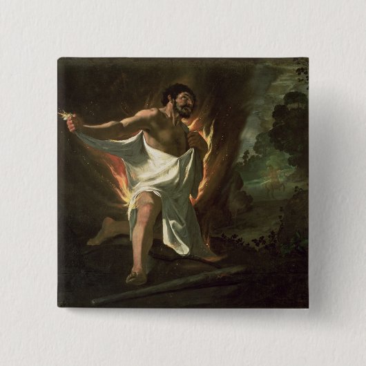 Hercules Tearing the Burning Robe, c.1634 Vierkante Button 5,1 Cm (Voorkant)