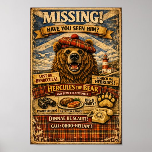 Hercules the Bear Missing Poster Scottish History (Voorkant)