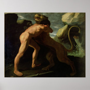 Hercules vecht met de Nemean Lion Poster