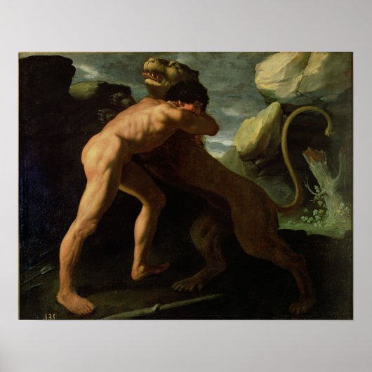 Hercules vecht met de Nemean Lion Poster (Voorkant)