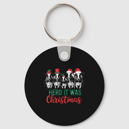 Herd It Was Christmas Cute Festive Cows Xmas Holid Sleutelhanger (Voorkant)