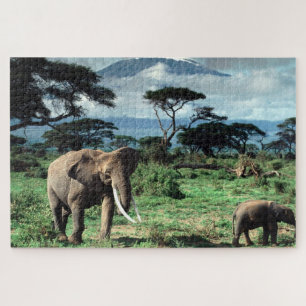 Herd of Elephants in a african field Legpuzzel