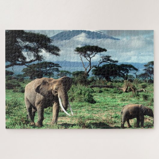 Herd of Elephants in a african field Legpuzzel (Horizontaal)