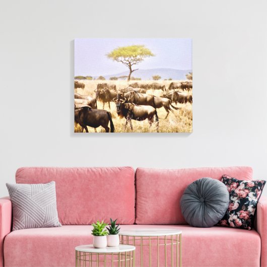 Herd van GNU Wildbeest Canvas Afdruk (Insitu (Woonkamer))