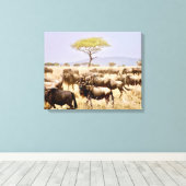 Herd van GNU Wildbeest Canvas Afdruk (Insitu (Houten vloer))