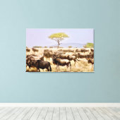 Herd van GNU Wildbeest Canvas Afdruk (Insitu (Houten vloer))