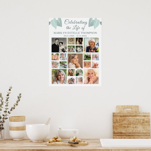 Herdenking 21 Foto Collage Botanisch Hart Bladeren Poster (Keuken)