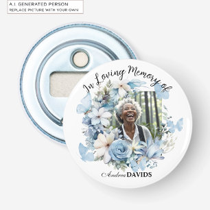 Herdenking aan het leven 1 Foto Guirlande Blauwe B Button Flesopener