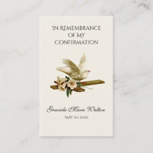 Herdenking Bevestiging Gold Dove Cross Lily Visitekaartje