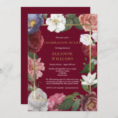 Herdenking Burgundy Rozen Bloemen Kaart (Voorkant / Achterkant)