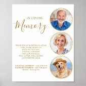 Herdenking Elegant Gold 3 Photo Wedding Memorial Poster (Voorkant)