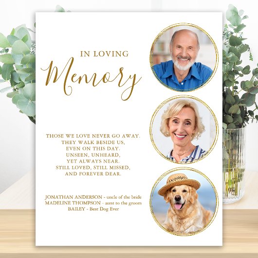 Herdenking Elegant Gold 3 Photo Wedding Memorial Poster