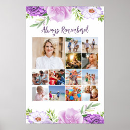 Herdenking Foto Collage Paarse Roze Bloemen Poster