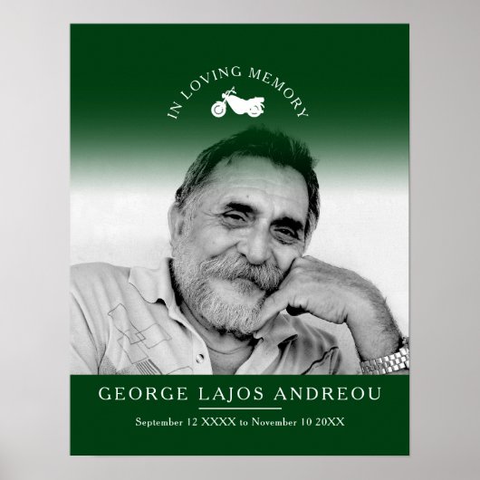 Herdenking foto motor begrafenis aangepast groen poster (Voorkant)