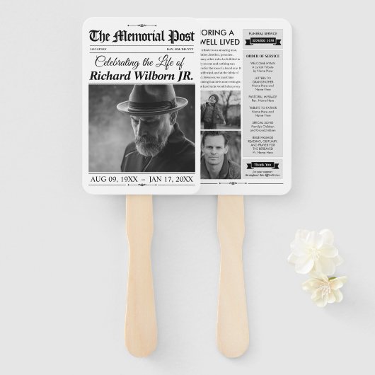 Herdenking Handventilatoren, Krant Uitvaartprogram Handwaaier (Voorkant en achterkant)