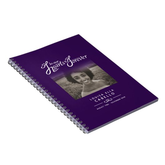 Herdenking harten donker paarse foto notitieboek (Rechterzijde)
