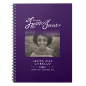 Herdenking harten donker paarse foto notitieboek (Voorkant)