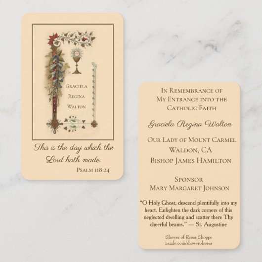 Herdenking Heilige Kaarten Hoogleraar Faith RCIA ( Visitekaartje (Voorkant / Achterkant)