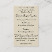 Herdenking Heilige Kaarten Hoogleraar Faith RCIA ( Visitekaartje (Achterkant)