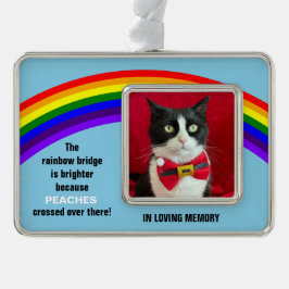 Herdenking Huisdier Kat Kerstmis Regenboogbrug Han Verzilverd Omlijst Ornament