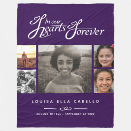 Herdenking in het hart voor altijd foto paarse wit fleece deken