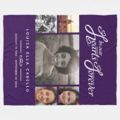 Herdenking in het hart voor altijd foto paarse wit fleece deken (Voorkant (Horizontaal))