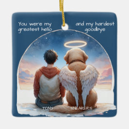 Herdenking jongen en hond  keramisch ornament